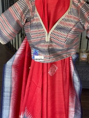 Tussar Georgette Banarasi - Red Navy Blue Kadwa