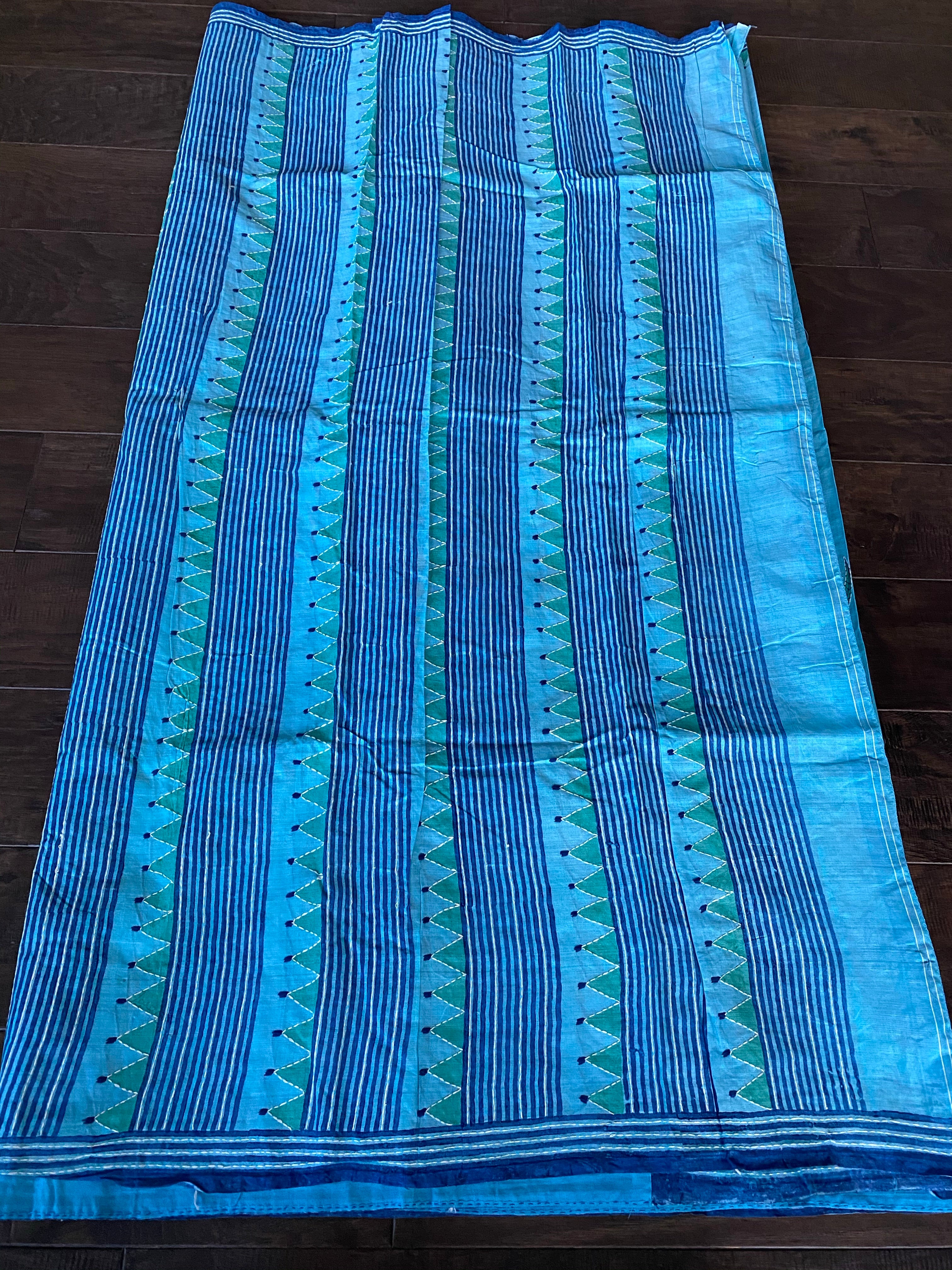 Tussar Silk Kantha Stitch -  Firozi