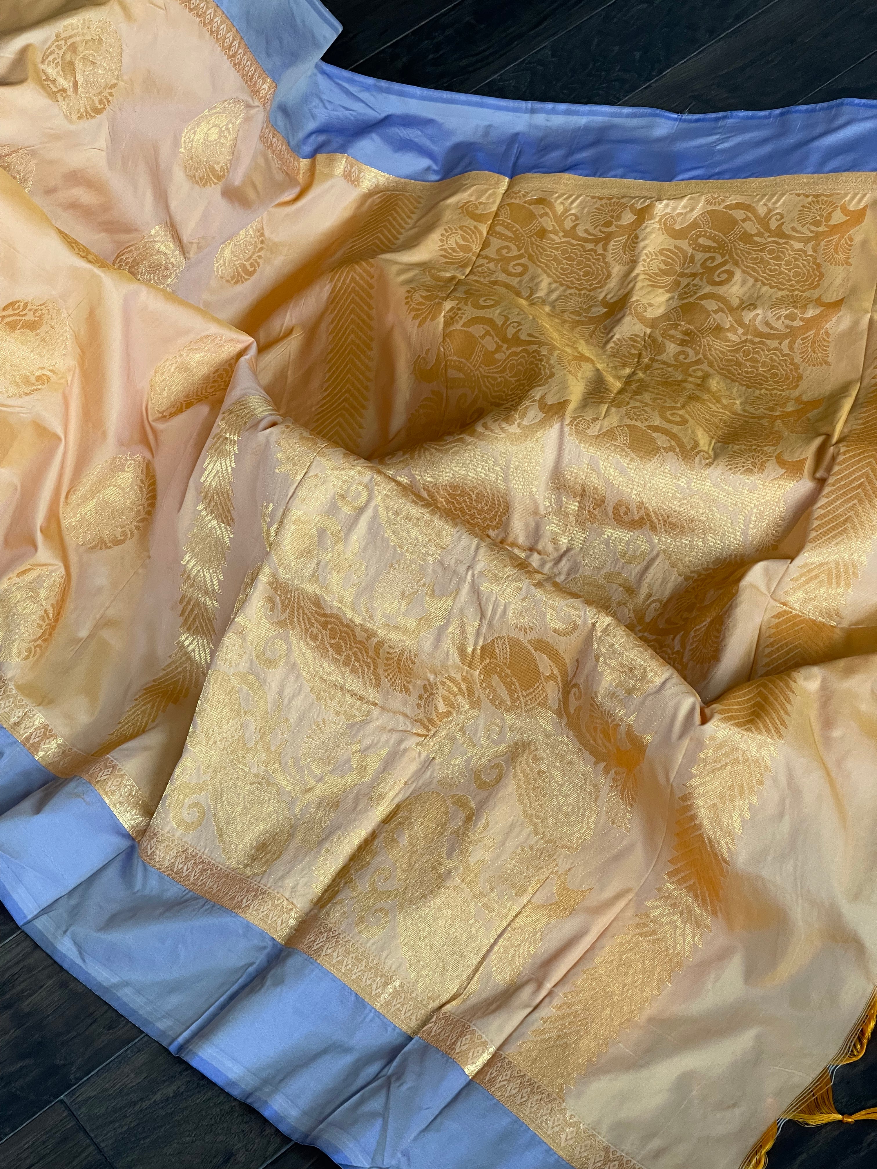 Soft Silk Kanjivaram - Peach Yellow Violet