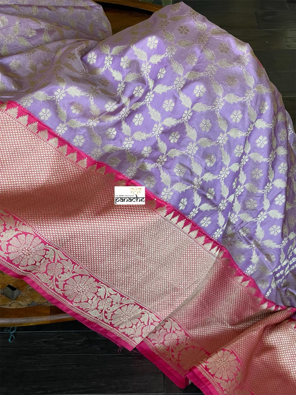 Pure Silk Banarasi - Lavender Mauve Pink Antique Golden Zari