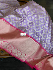 Pure Silk Banarasi - Lavender Mauve Pink Antique Golden Zari