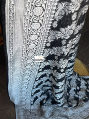Khaddi Georgette Banarasi - Black Silver Zari