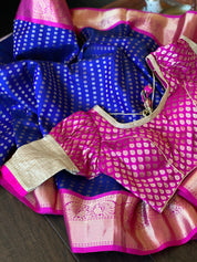 Pure Silk Kanjivaram - Blue Magenta Pink