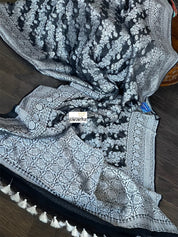 Khaddi Georgette Banarasi - Black Silver Zari