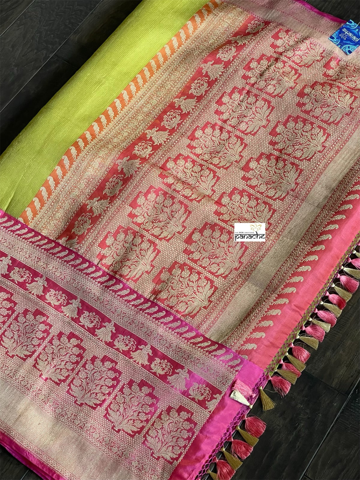 Pure Kora by Katan Silk Banarasi - Pista Green Pink Kadwa Woven