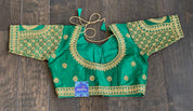 Designer Blouse - Green Golden embroidered