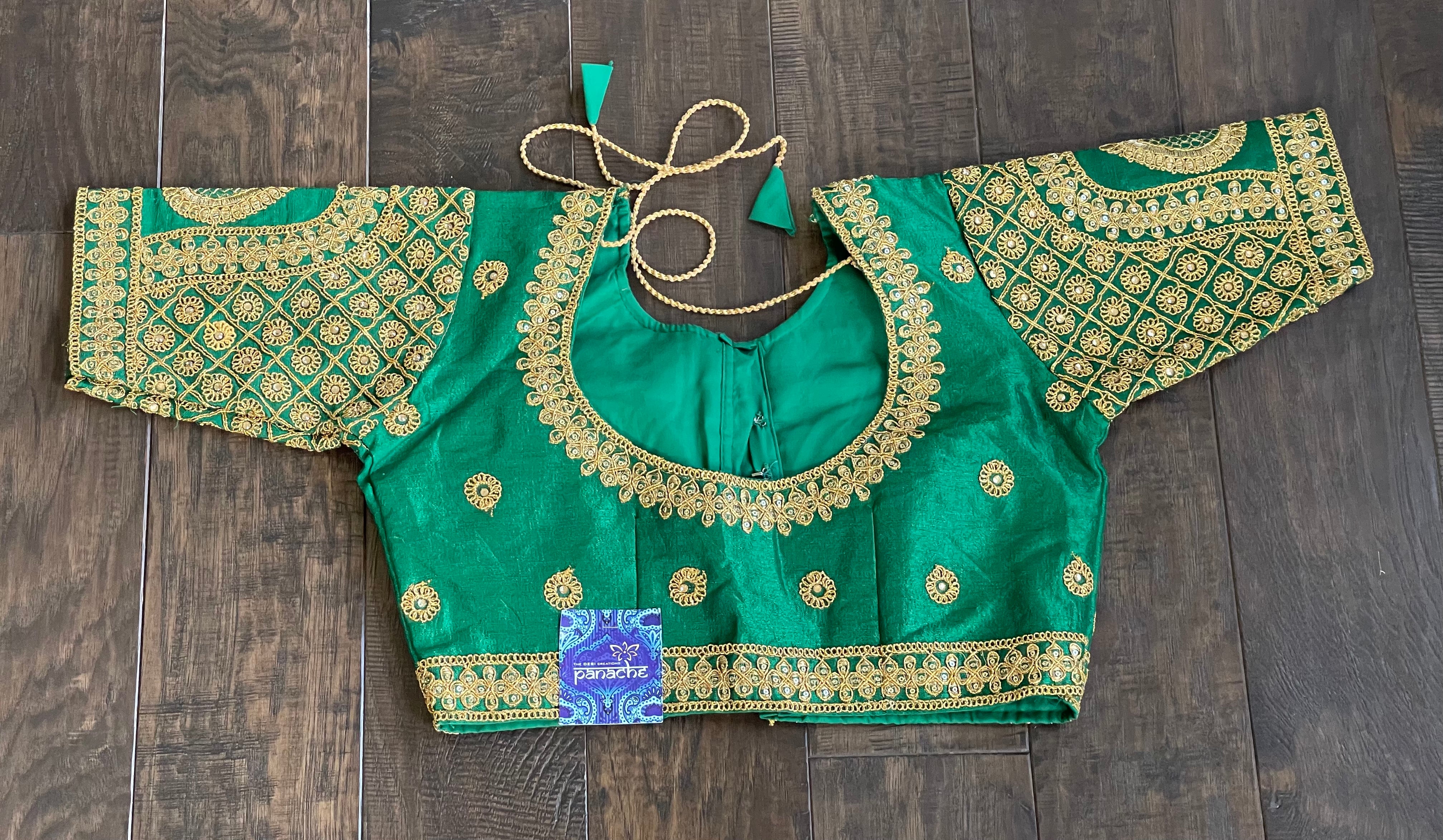 Designer Blouse - Green Golden embroidered