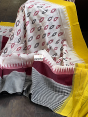 Pure Cotton Ikat  -  Off White Yellow Black