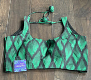 Designer Blouse - Black Green Ikat Print
