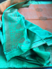 Tussar Silk Dupion Banarsi - Orange Green