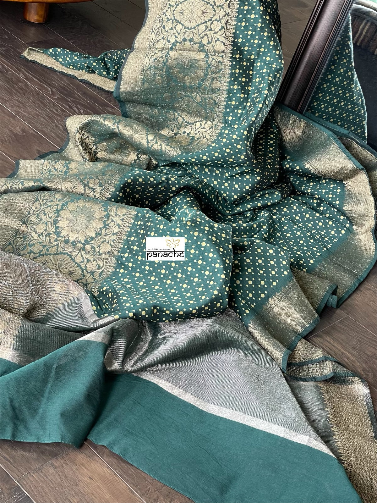 Linen Printed - Green Golden Zari