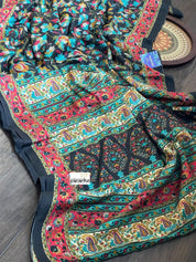 Pashmina Silk Printed - Black Firozi Floral