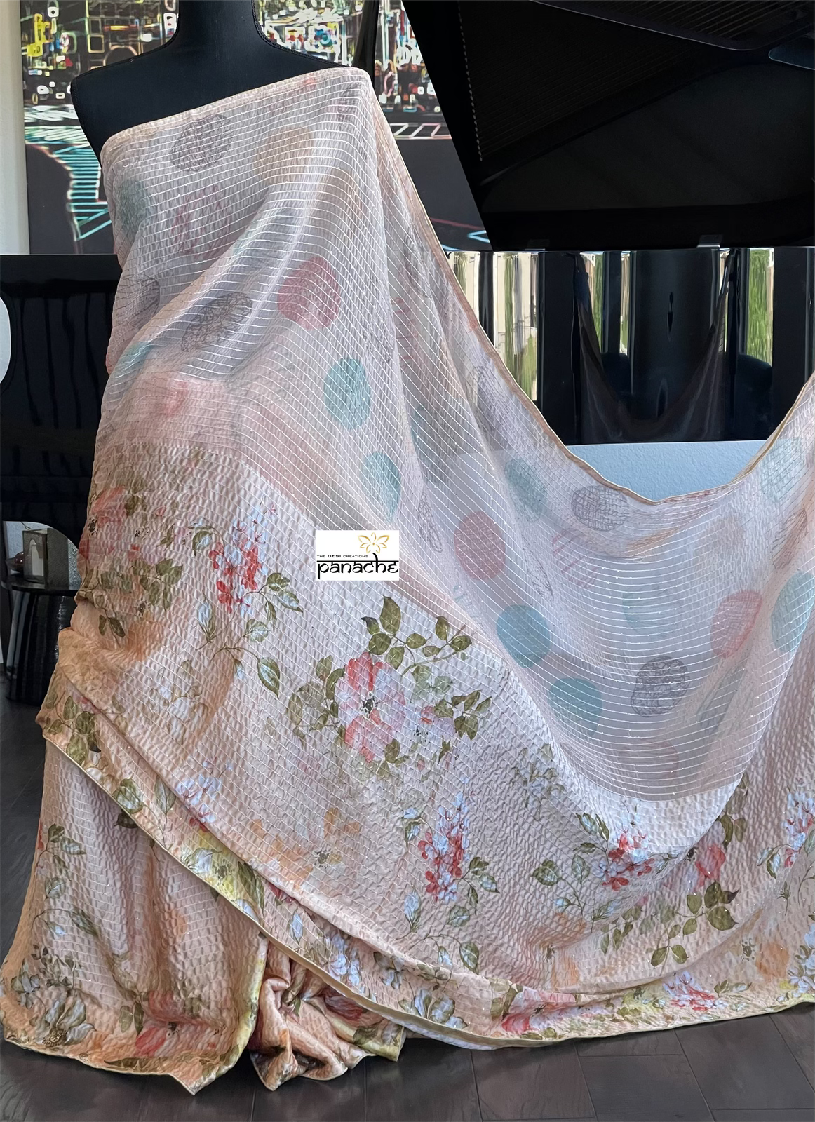 Designer Satin Georgette Sequin - Peach