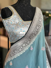 Designer Blouse - Off white Silver Antique Zari