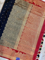 Katan Silk Banarasi - Black Red Paiesley