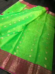 Pure Chanderi Katan Silk - Green Magenta