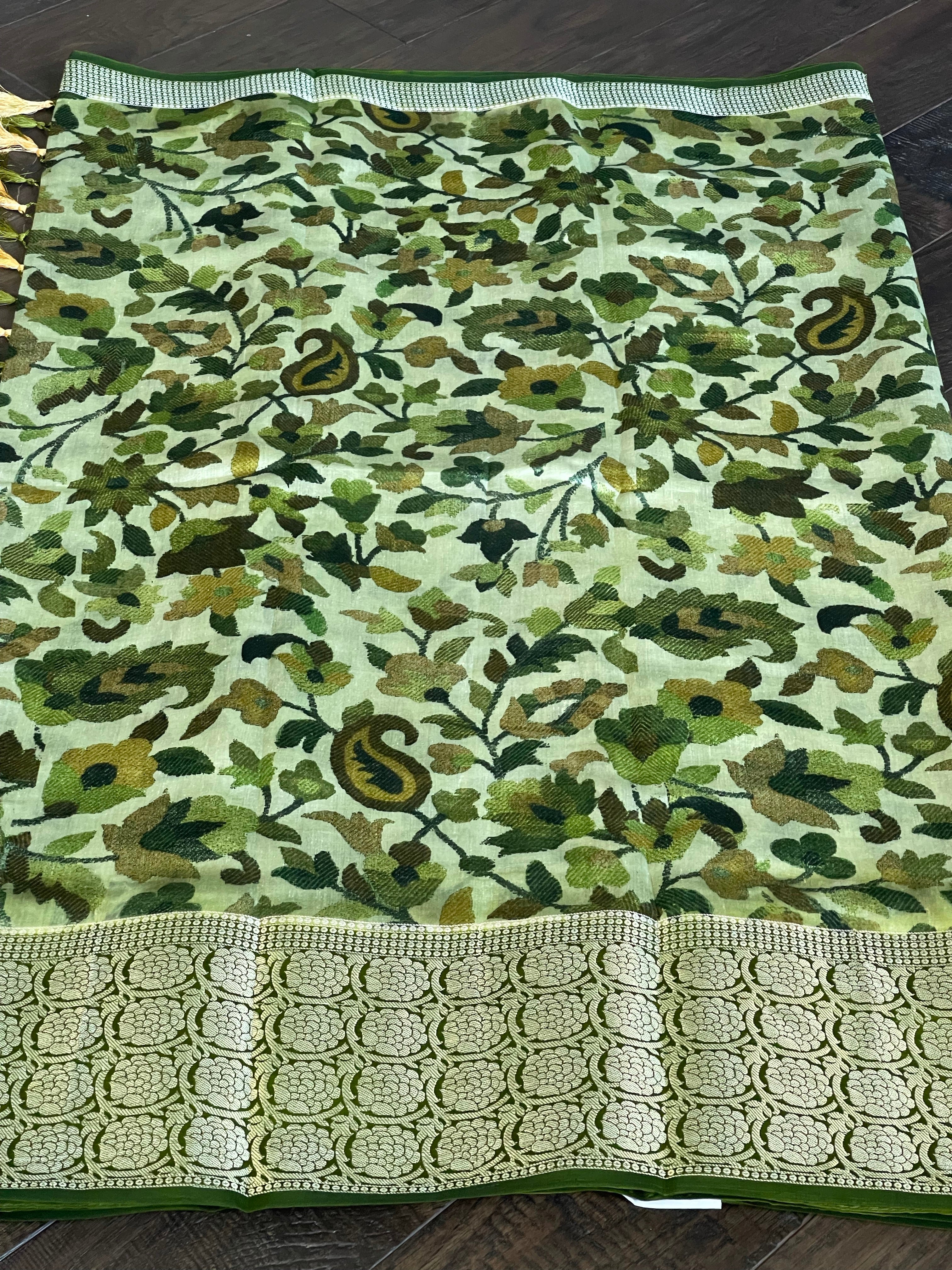 Chiniya Silk Banarasi - Green Pashmina Printed