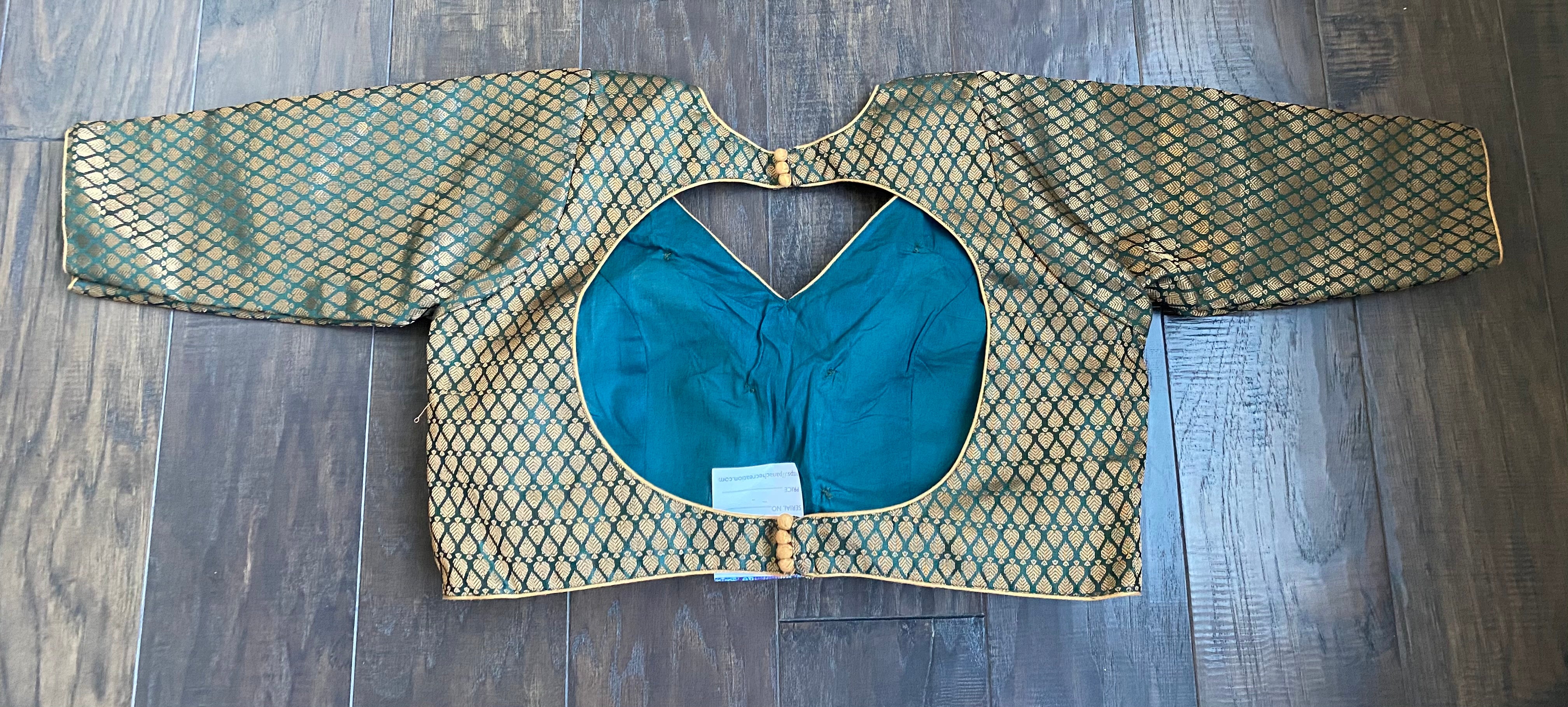 Designer Blouse - Teal Green Zari woven