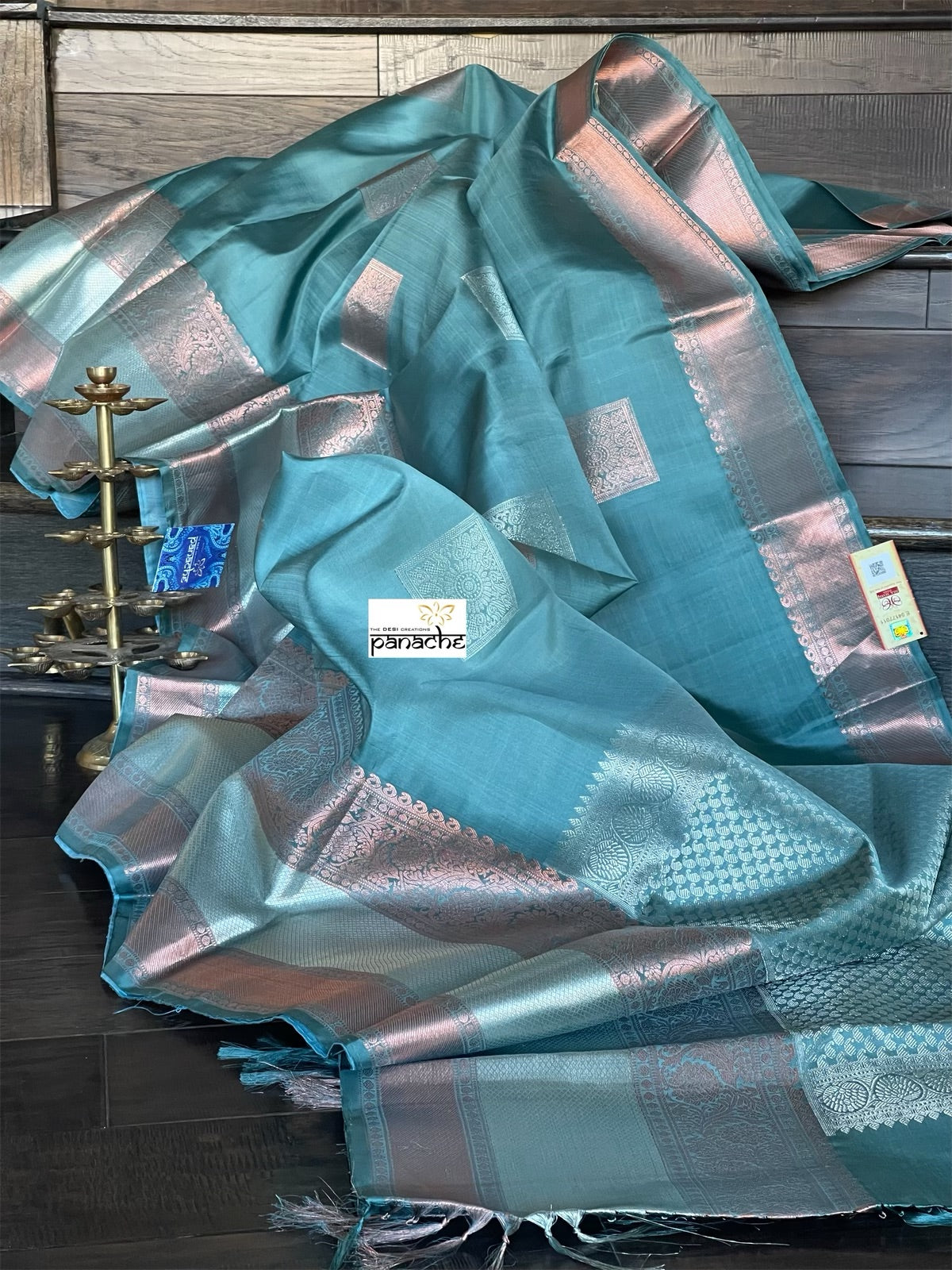 Silk Kanjivaram - Teal Grey