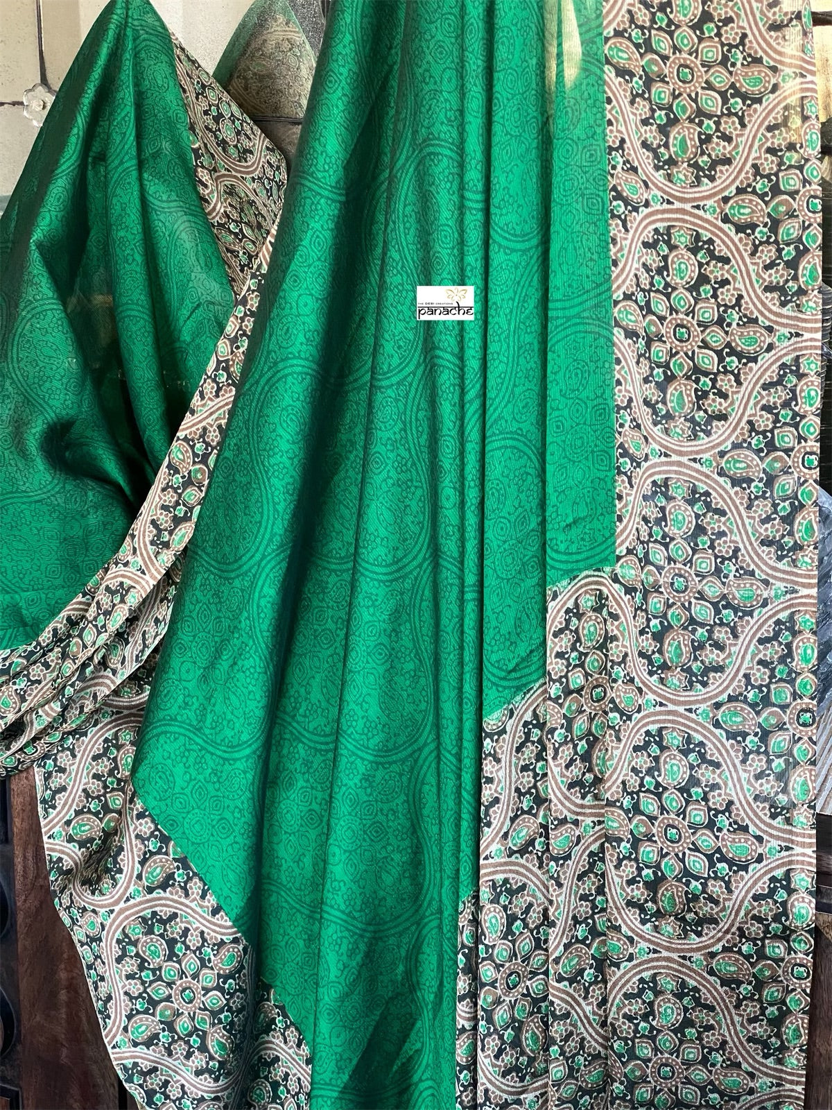 Fancy Chinon Silk - Green Black Printed