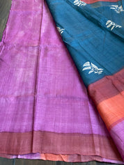Printed Tussar Silk - Metallic Grey