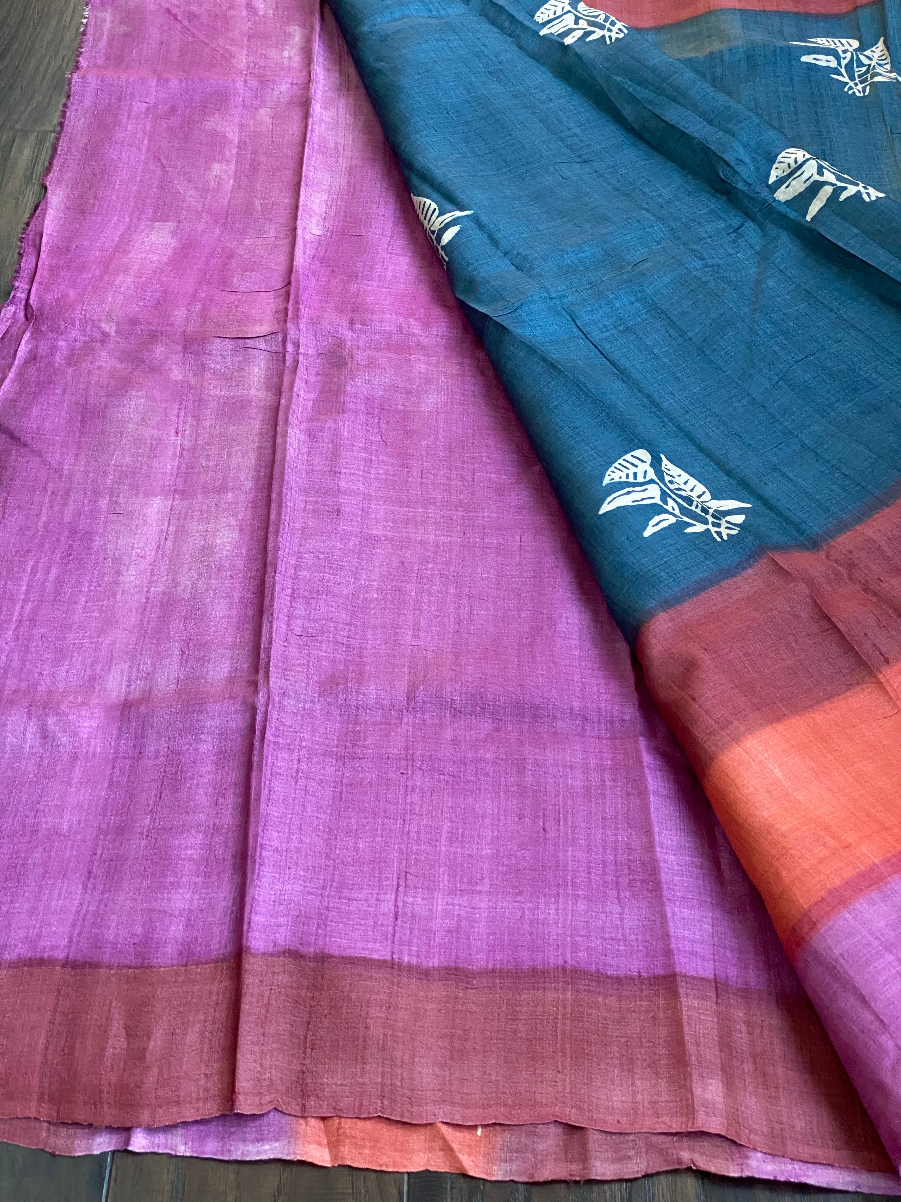 Printed Tussar Silk - Metallic Grey