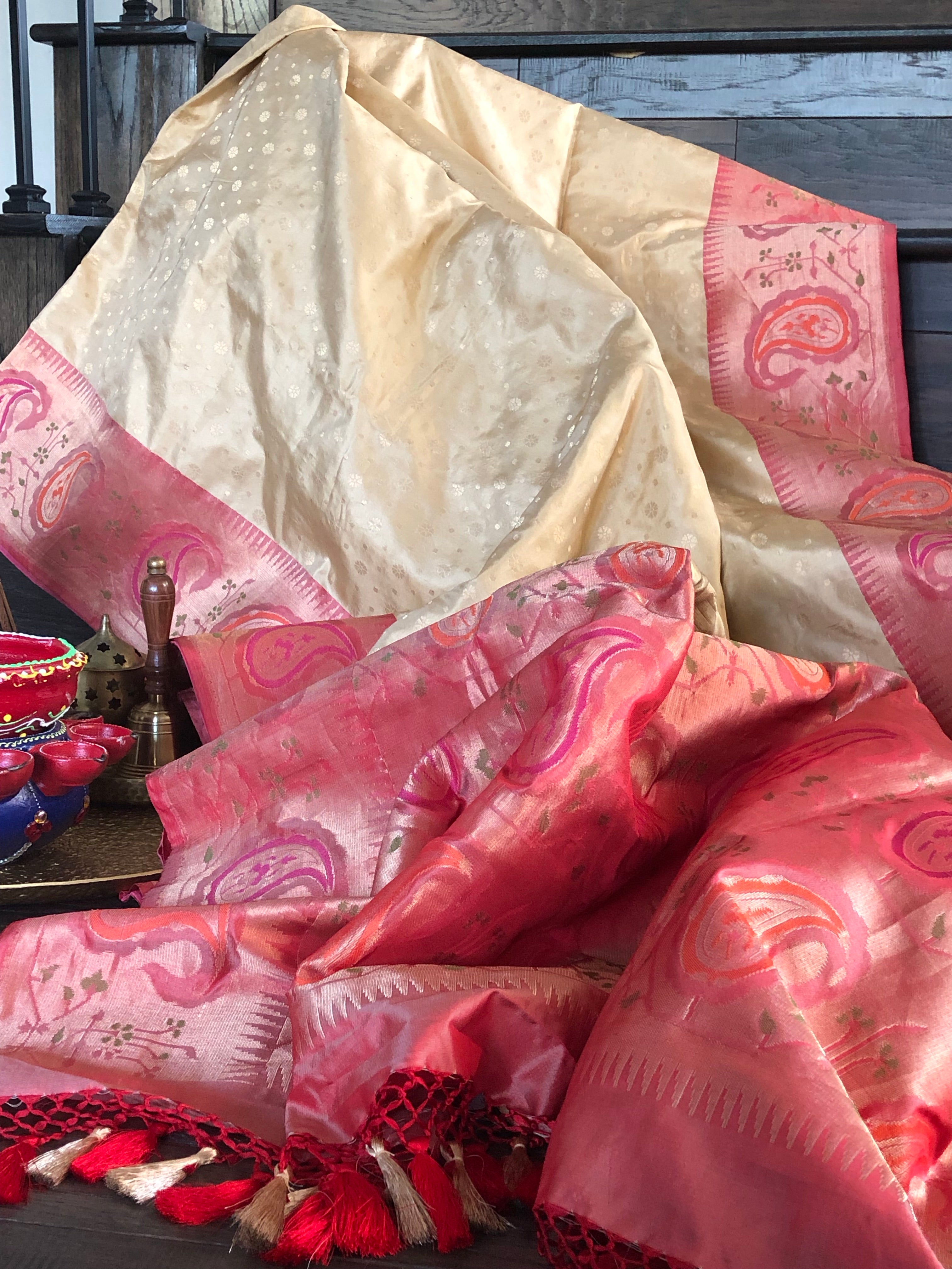 Katan Silk Banarasi - Golden Sandalwood Maroon Paithani