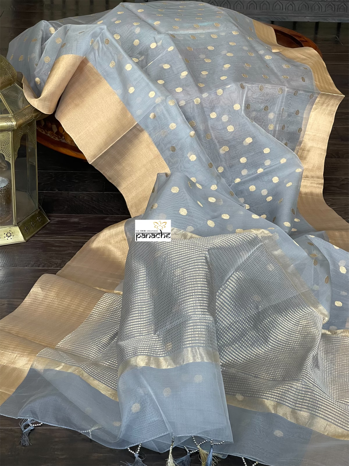 Chanderi Organza Silk - Silver Gray Eknalya woven