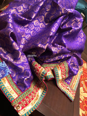 Designer Tussar Silk - Purple Golden Half Half