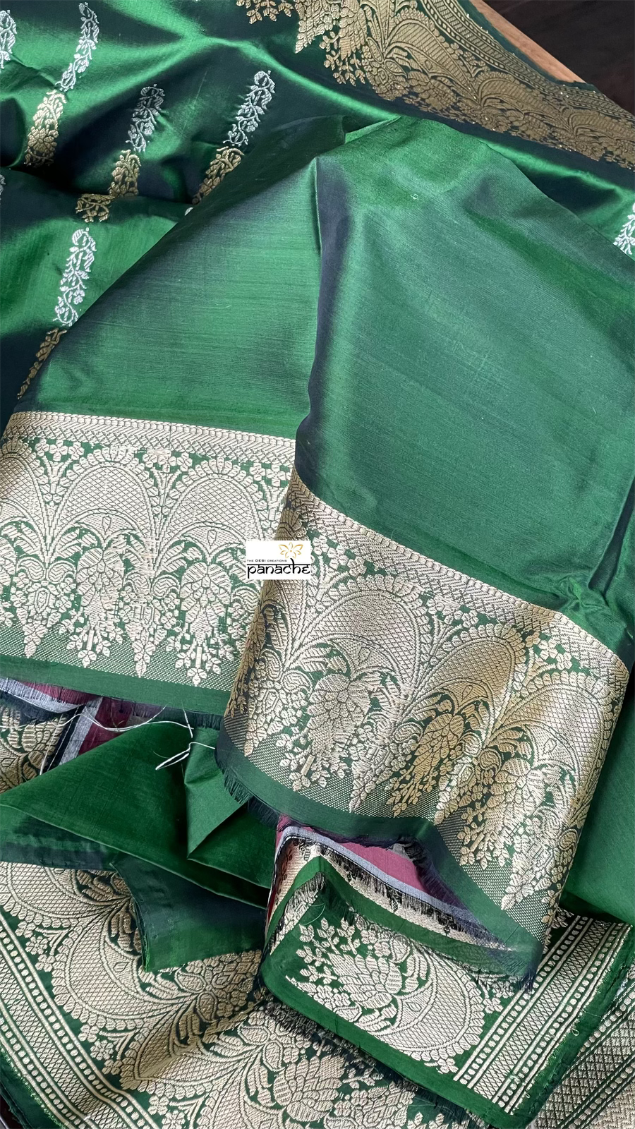 Pure Katan Silk Banarasi - Green Kadwa