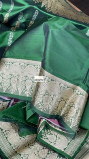 Pure Katan Silk Banarasi - Green Kadwa