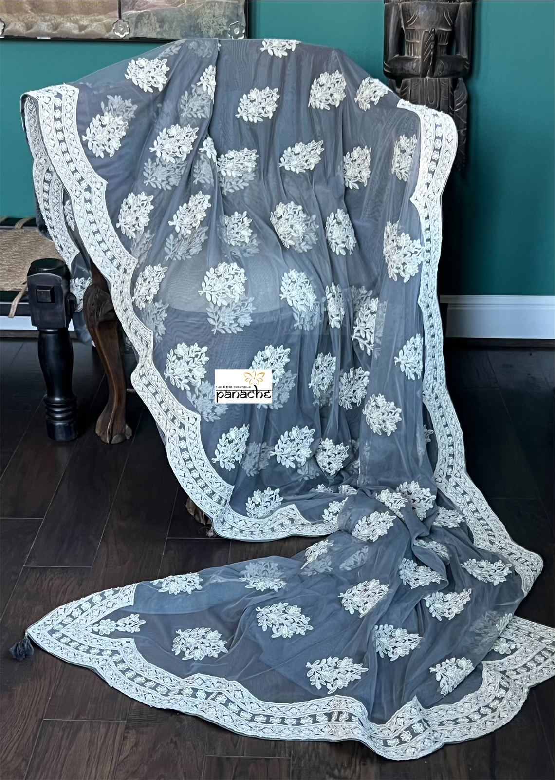 Designer Pure Net Embroidered - Grey