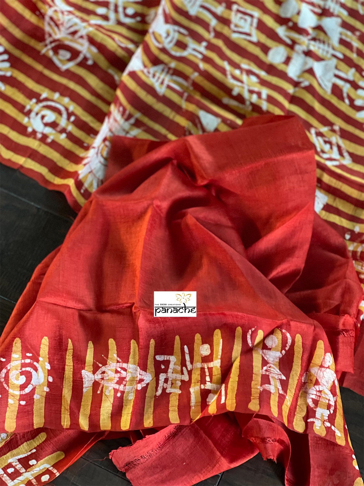 Pure Vishnupur Silk - Red Worli Printed