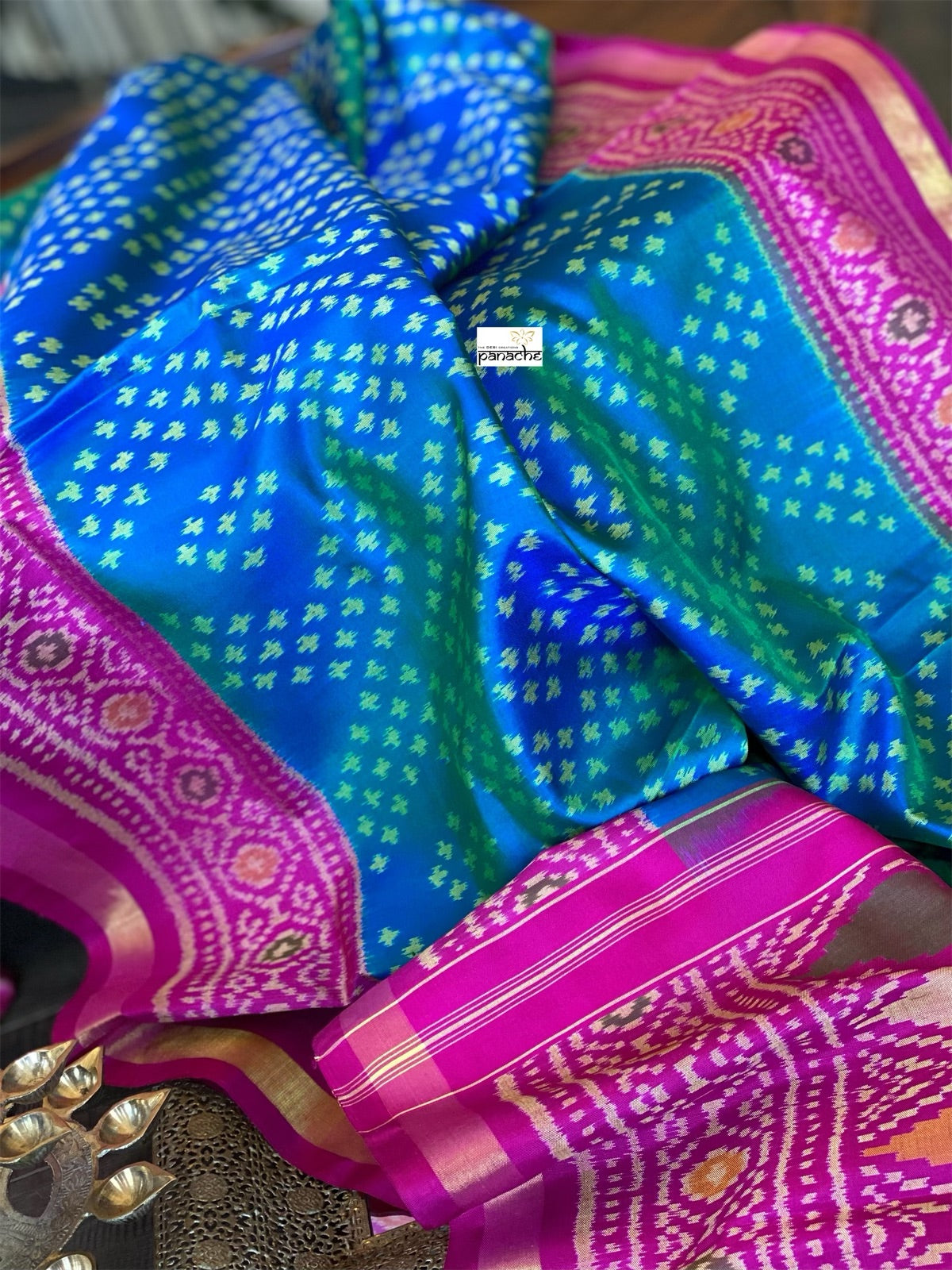 Pure Silk Ikat -  Firozi Sea Green Magenta