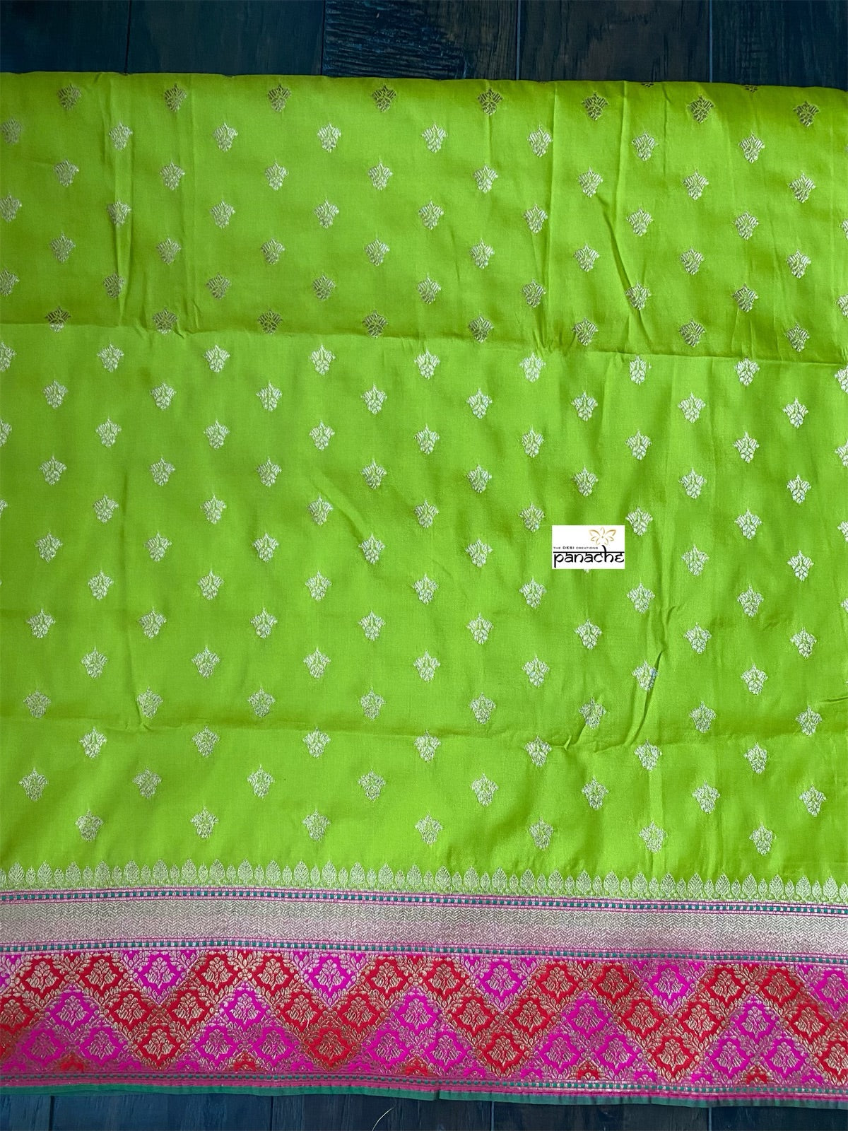 Soft Silk Banarasi - Lime Green Magenta Antique Golden Zari