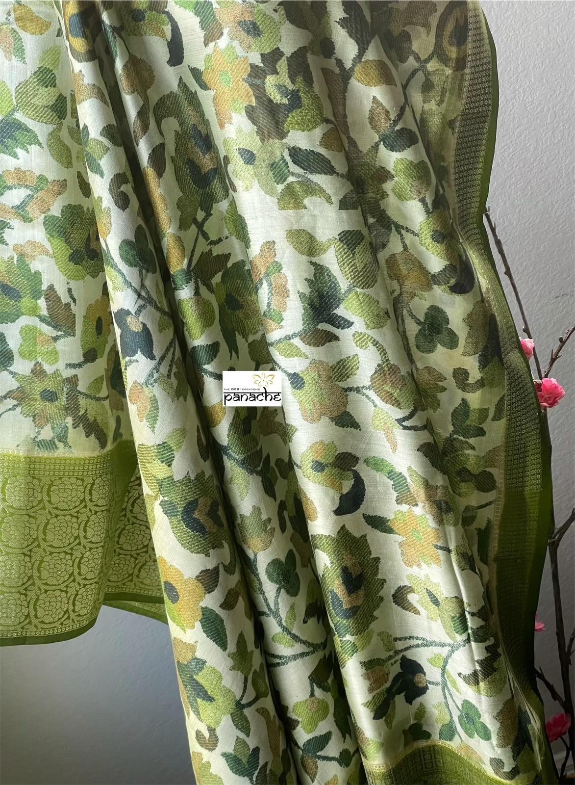 Chiniya Silk Banarasi - Green Pashmina Printed