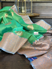 Tussar Silk Banarasi - Green Grey