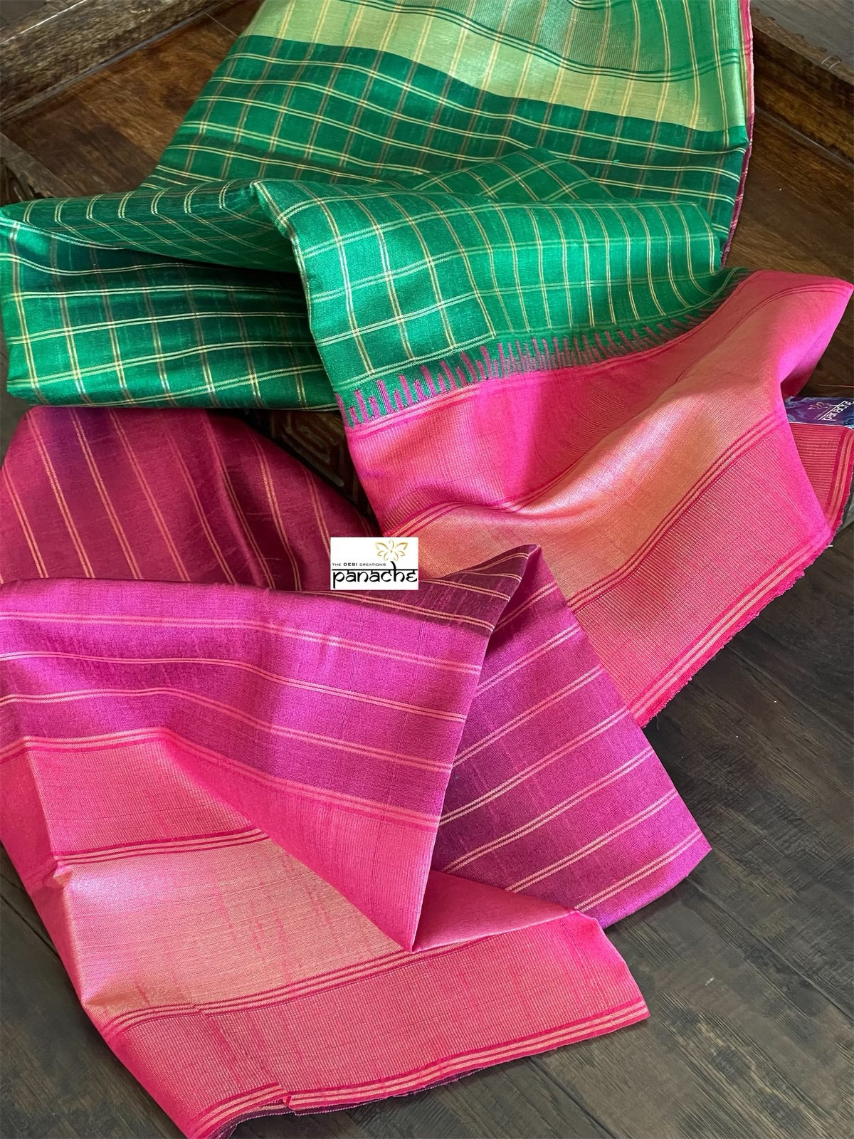 Cotton Silk - Green Magenta Woven
