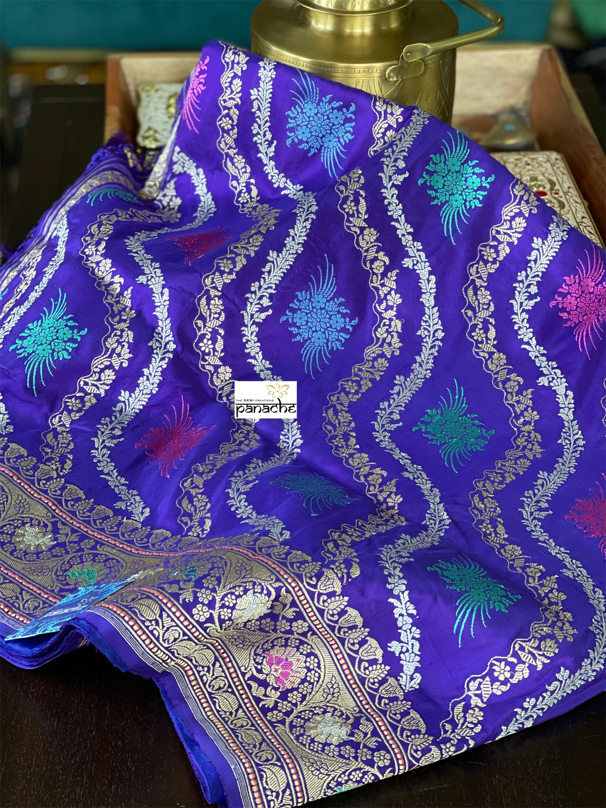 Pure Silk Kadwa Banarasi - Purple Multi Meenakari