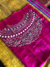 Designer Tussar Silk - Yellow Blue Half Half