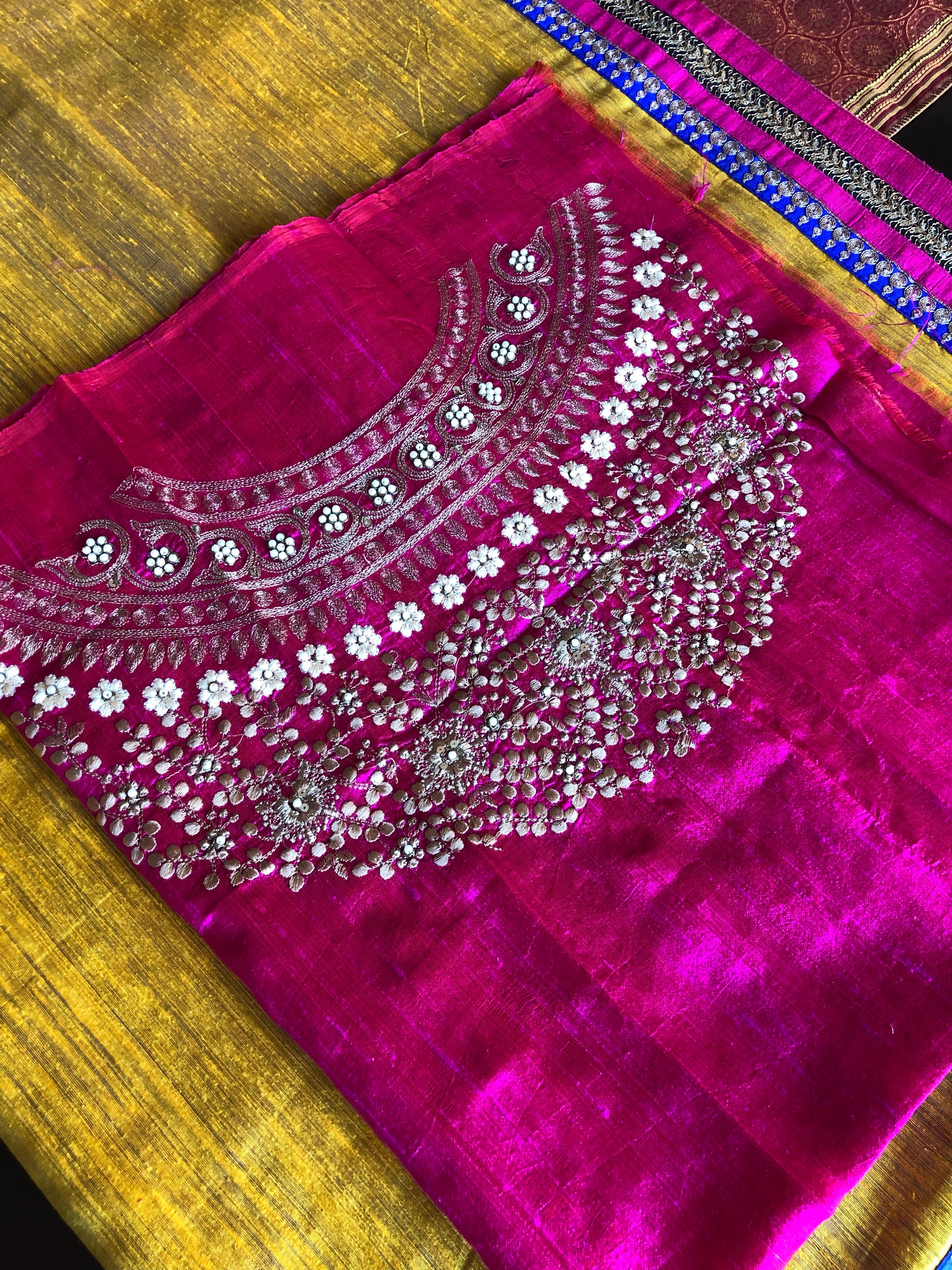 Designer Tussar Silk - Yellow Blue Half Half