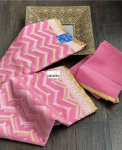 Kora Cotton Chanderi Banarasi - Pink Paithani Border