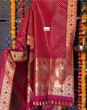Silk Banarasi - Red Rusty Orange Paithani border