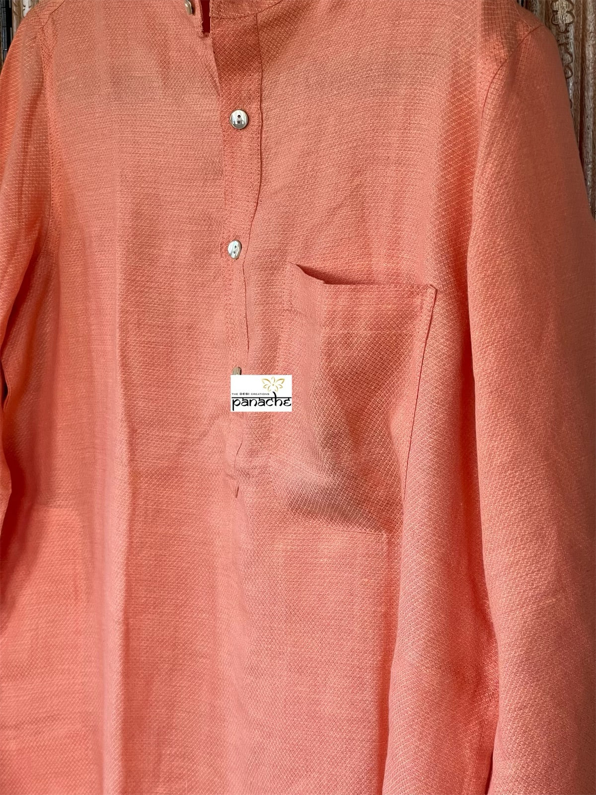 Long Kurta Men - Peach SMALL 36
