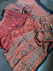 Silk Ajrakh - Maroon Black