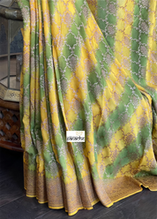 Khaddi Georgette Banarasi - Yellow Green Shaded