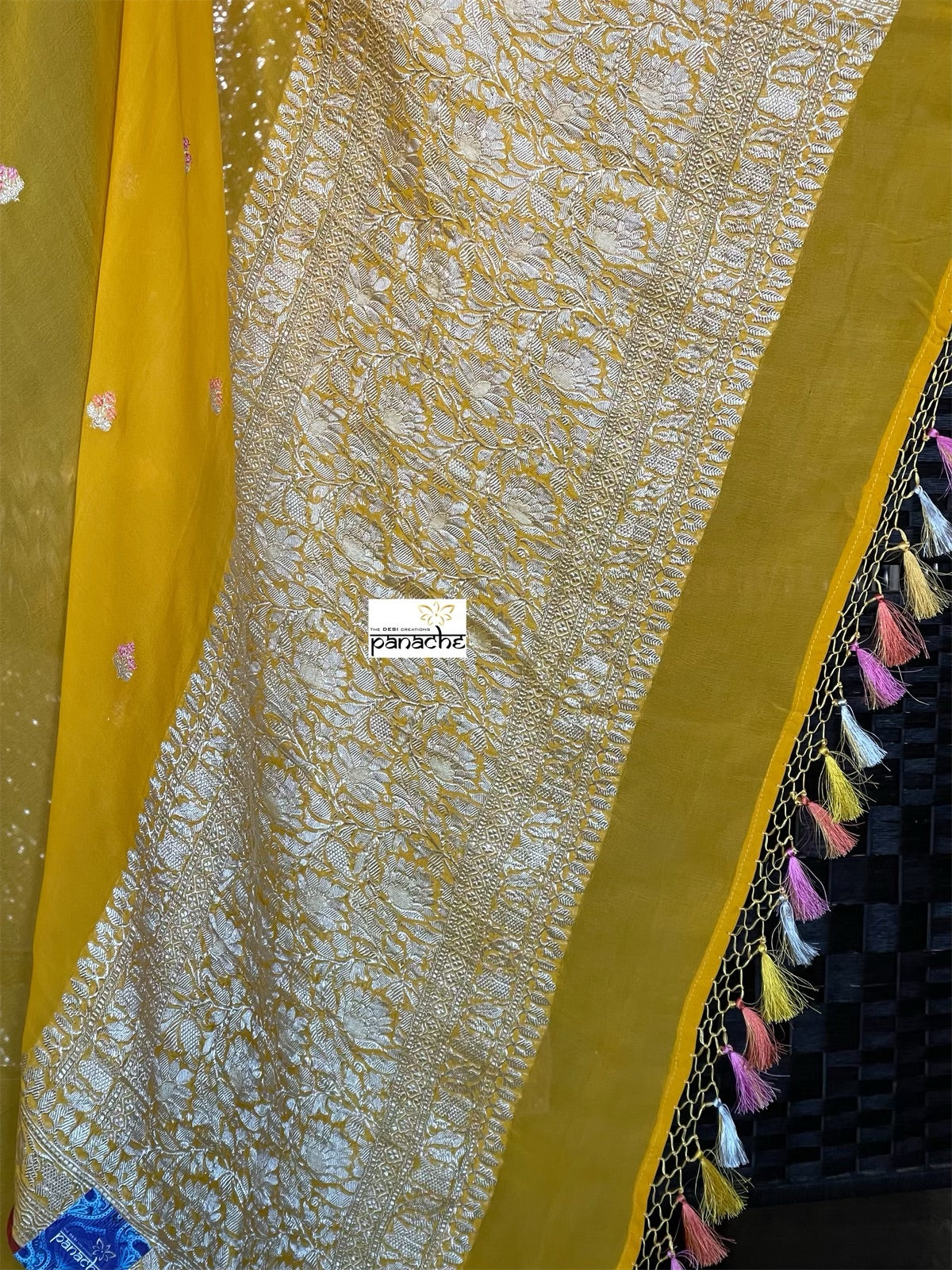 Khaddi Georgette Banarasi - Yellow Red Khadhua Woven