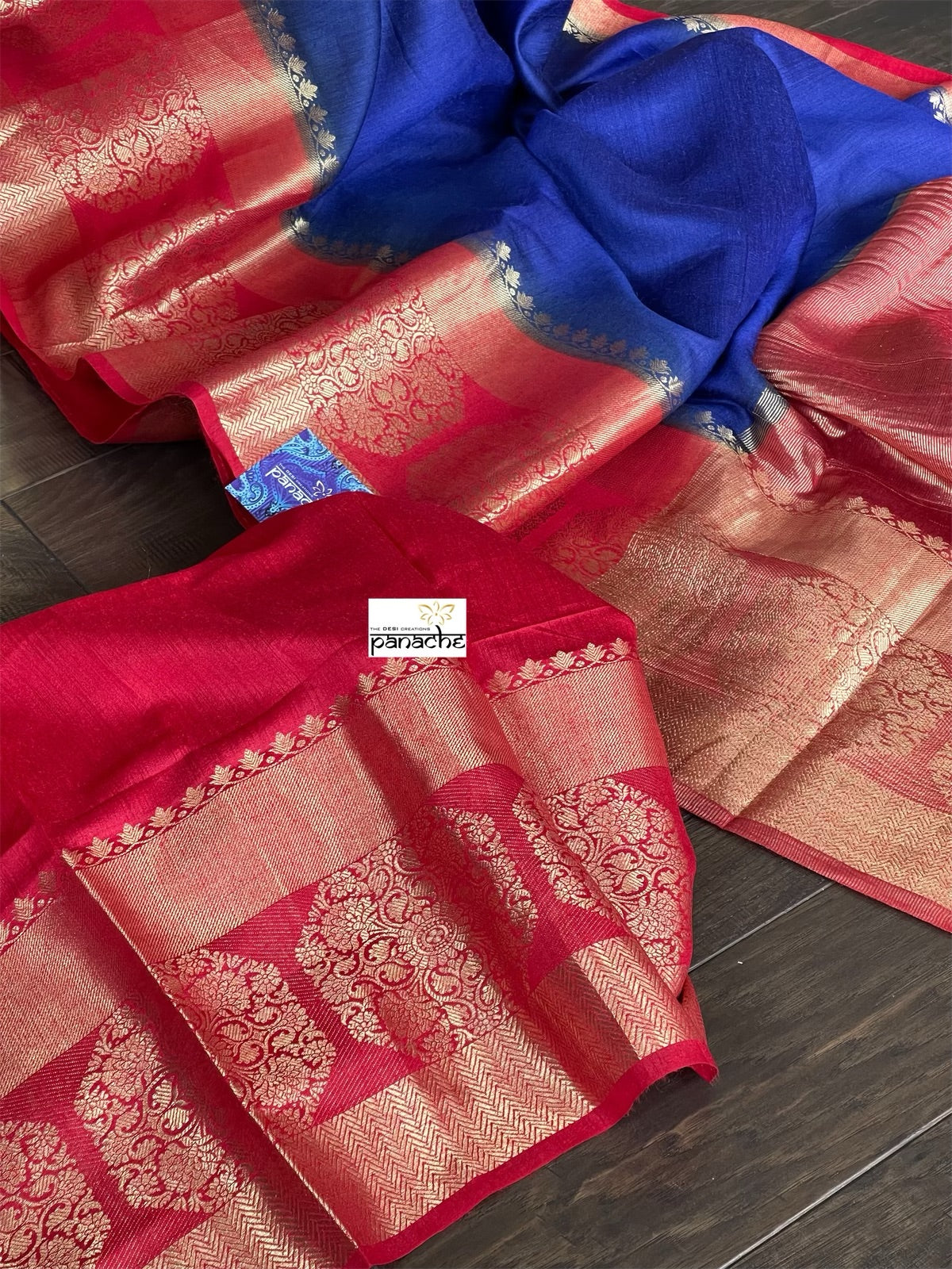 Muga Silk Banarasi - Royal Blue Red