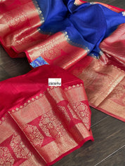 Muga Silk Banarasi - Royal Blue Red