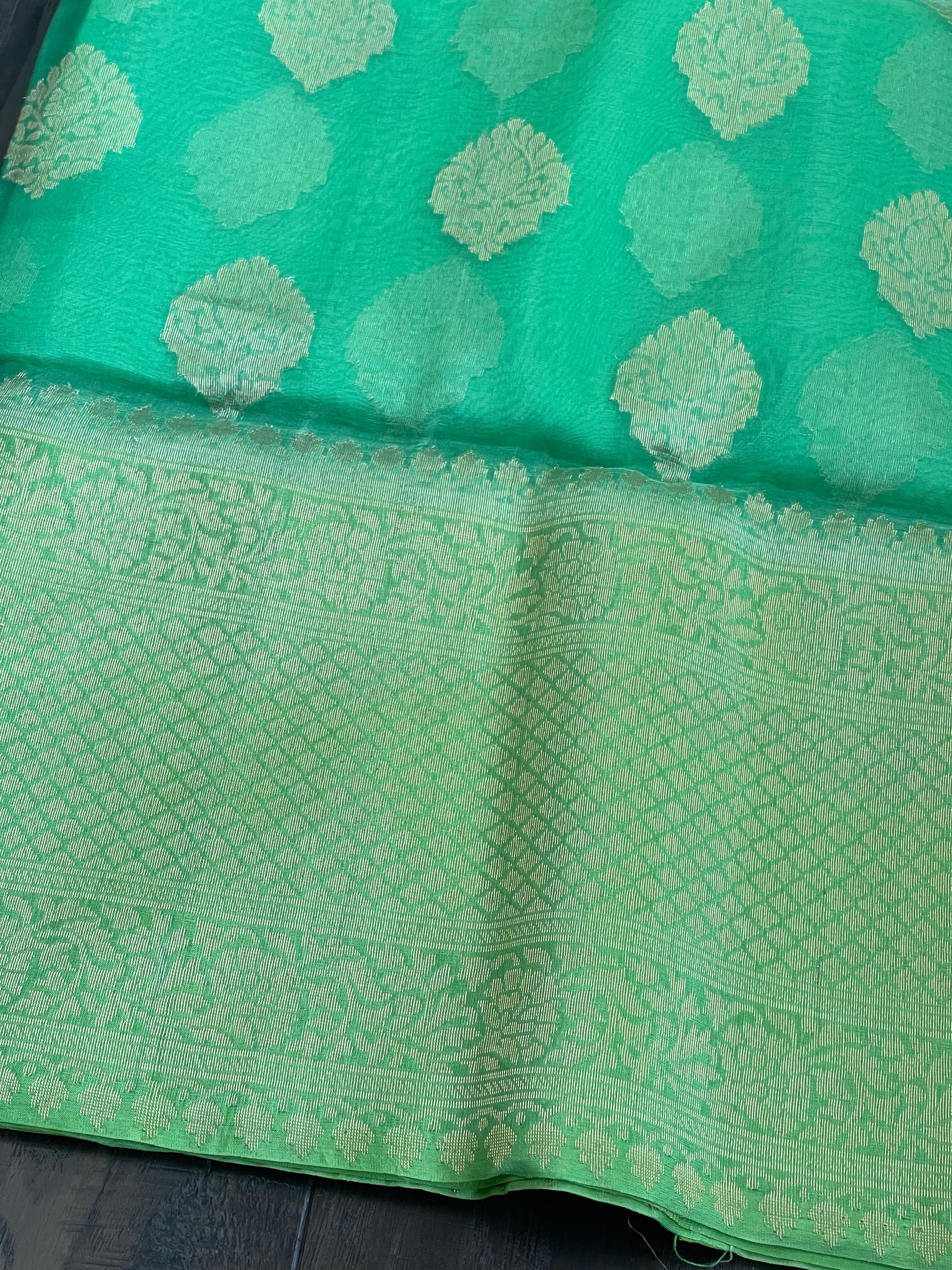 Organza Silk Banarasi -  Sea Green Antique Zari